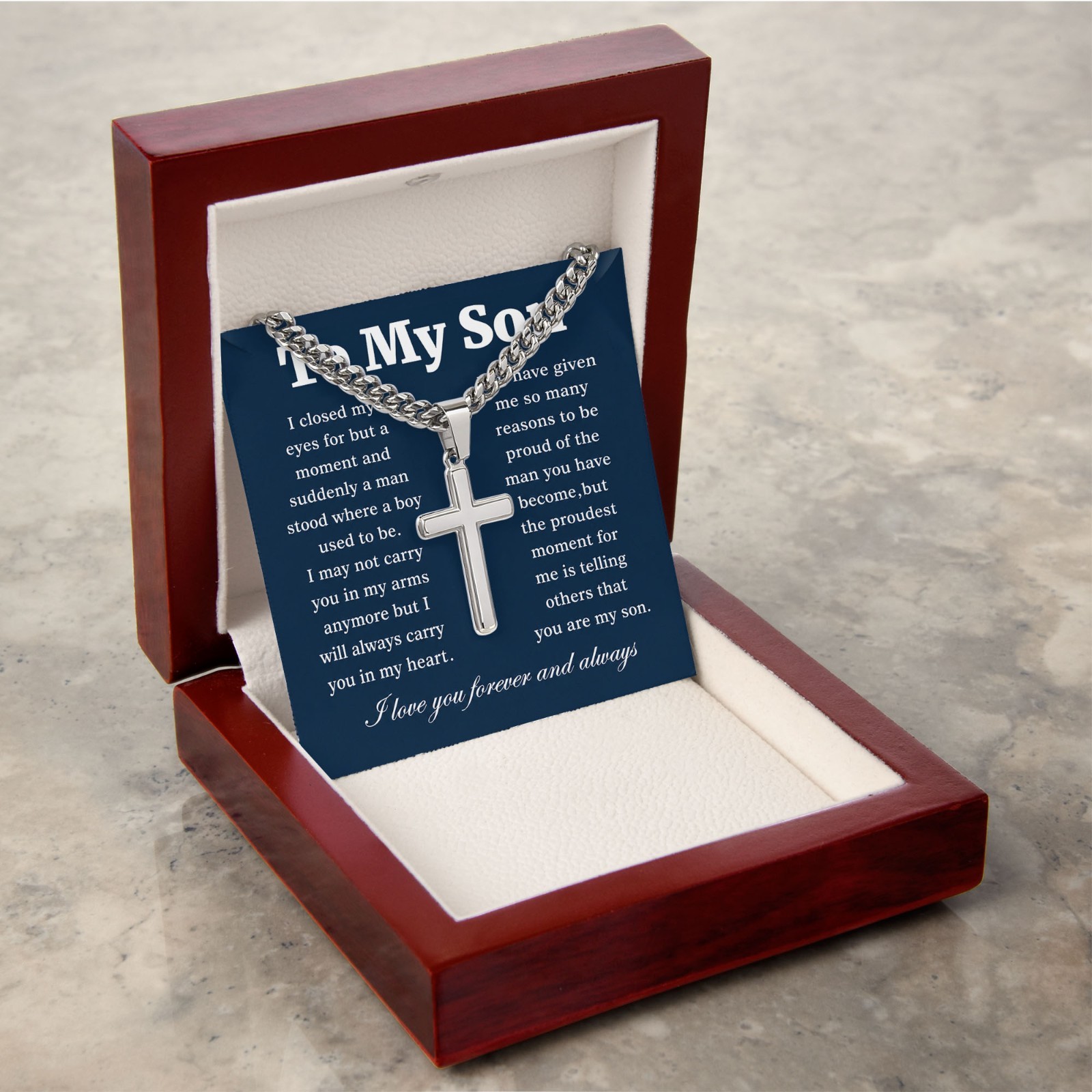 To My Son Faith Cross Necklace Cuban Chain Gift from Mom Dad Graduation Birthday