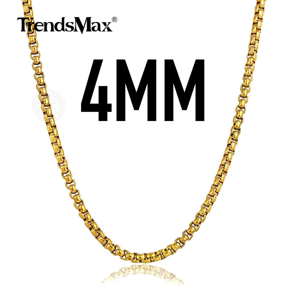 4mm Gold Plated Stainless Steel Round Box Chain Necklace Choker Unisex Link