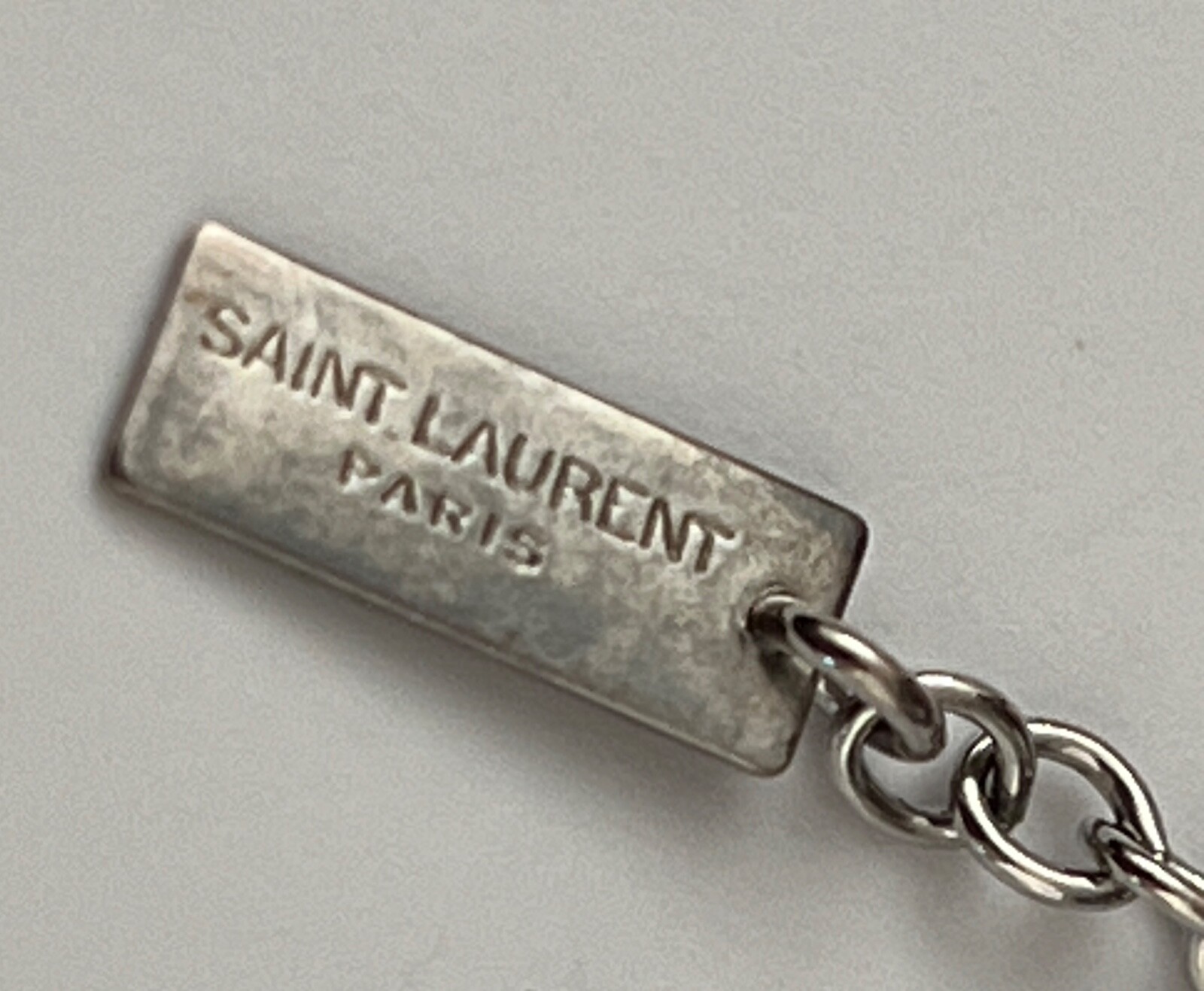 NWT Saint Laurent YSL Triple Heart Charm Silver Long Brass Chain Necklace $695