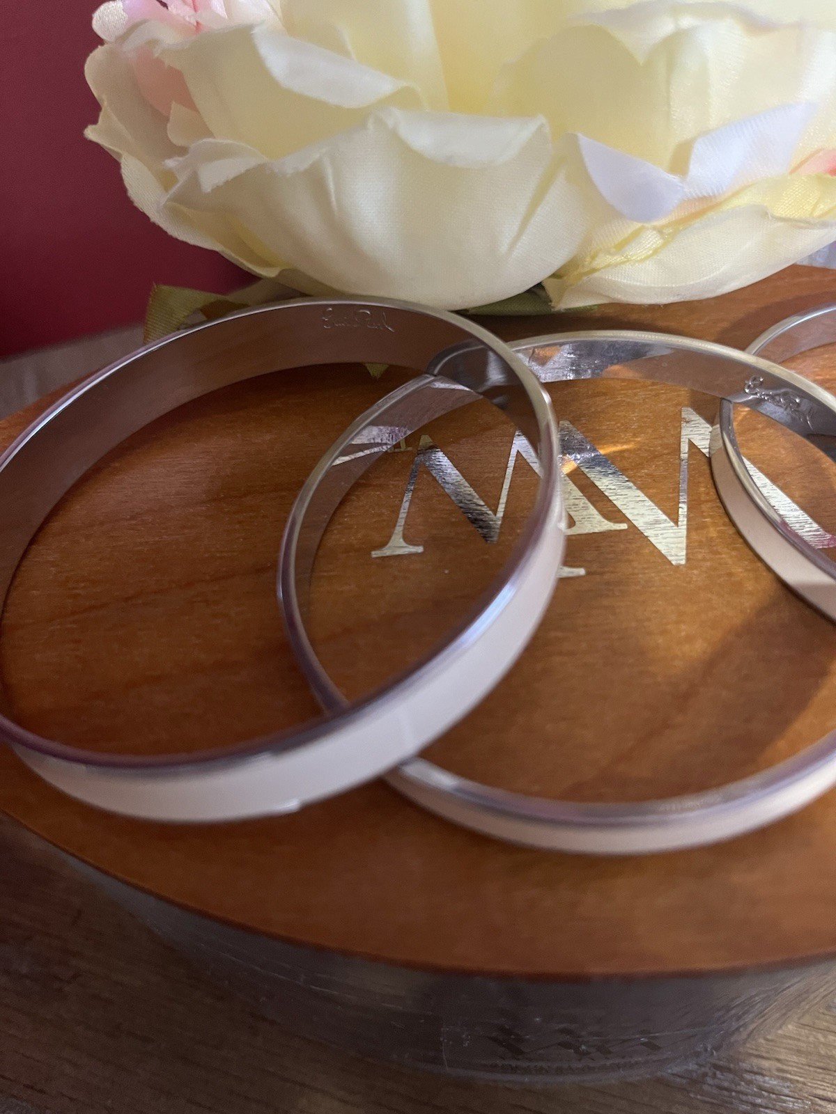 Erwin Pearl Set of 3 Silver & White Cream Enamel Stackable Bangle Bracelets