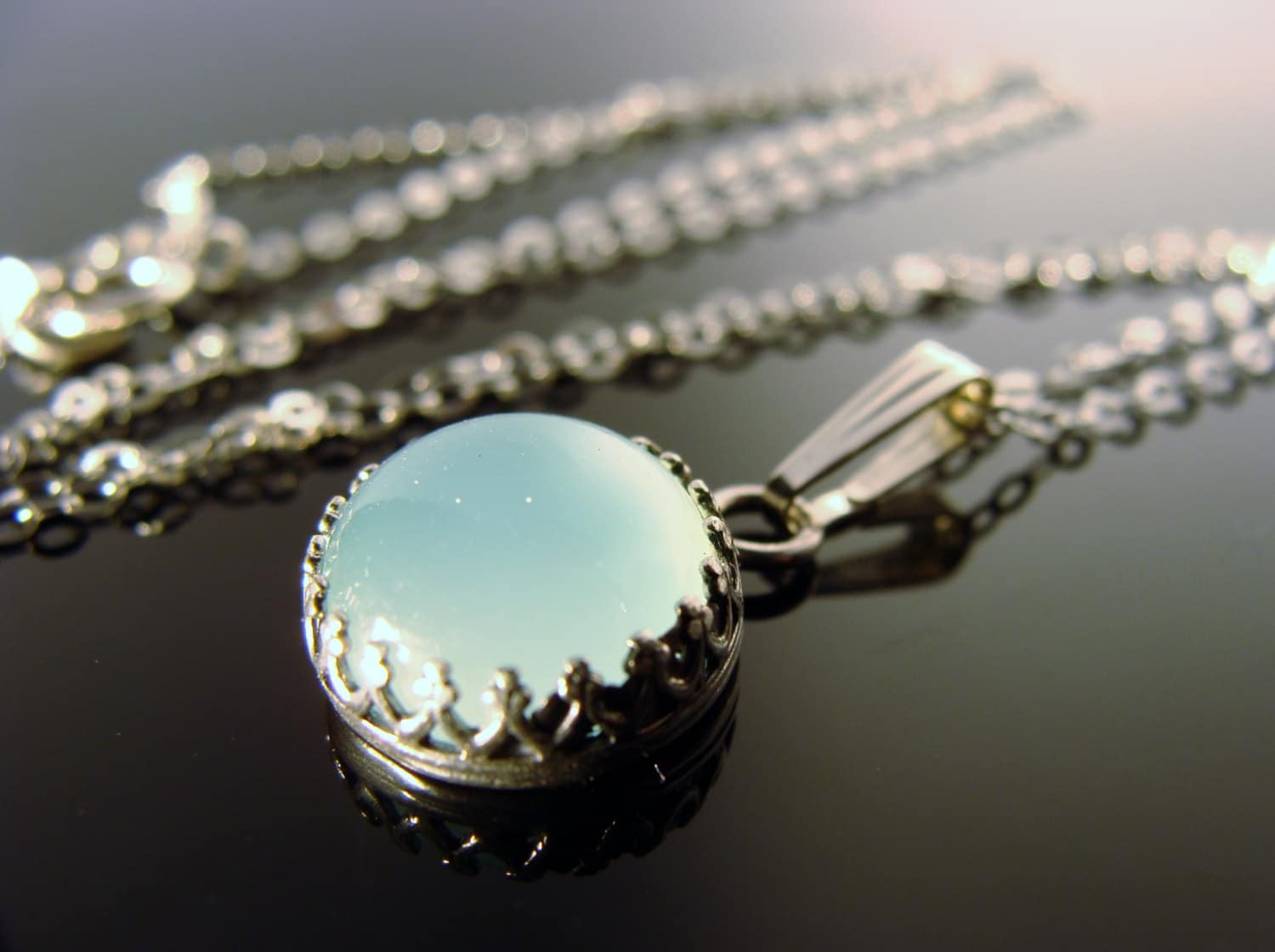 Aqua Blue Chalcedony Pendant Necklace · 925 Sterling Silver · Bezel Set