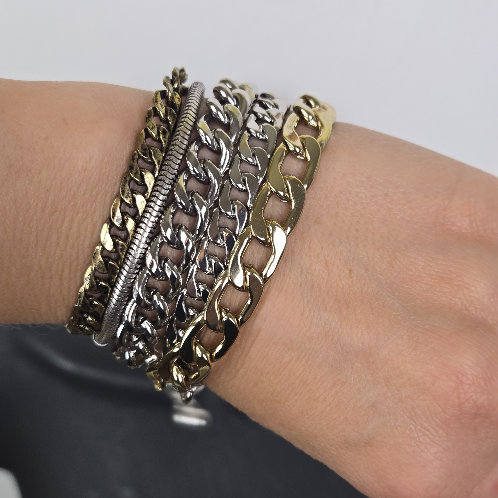 Jenny Bird Bracelet Two Tone Mixed Chain Link Multi Strand Jewelry Signed