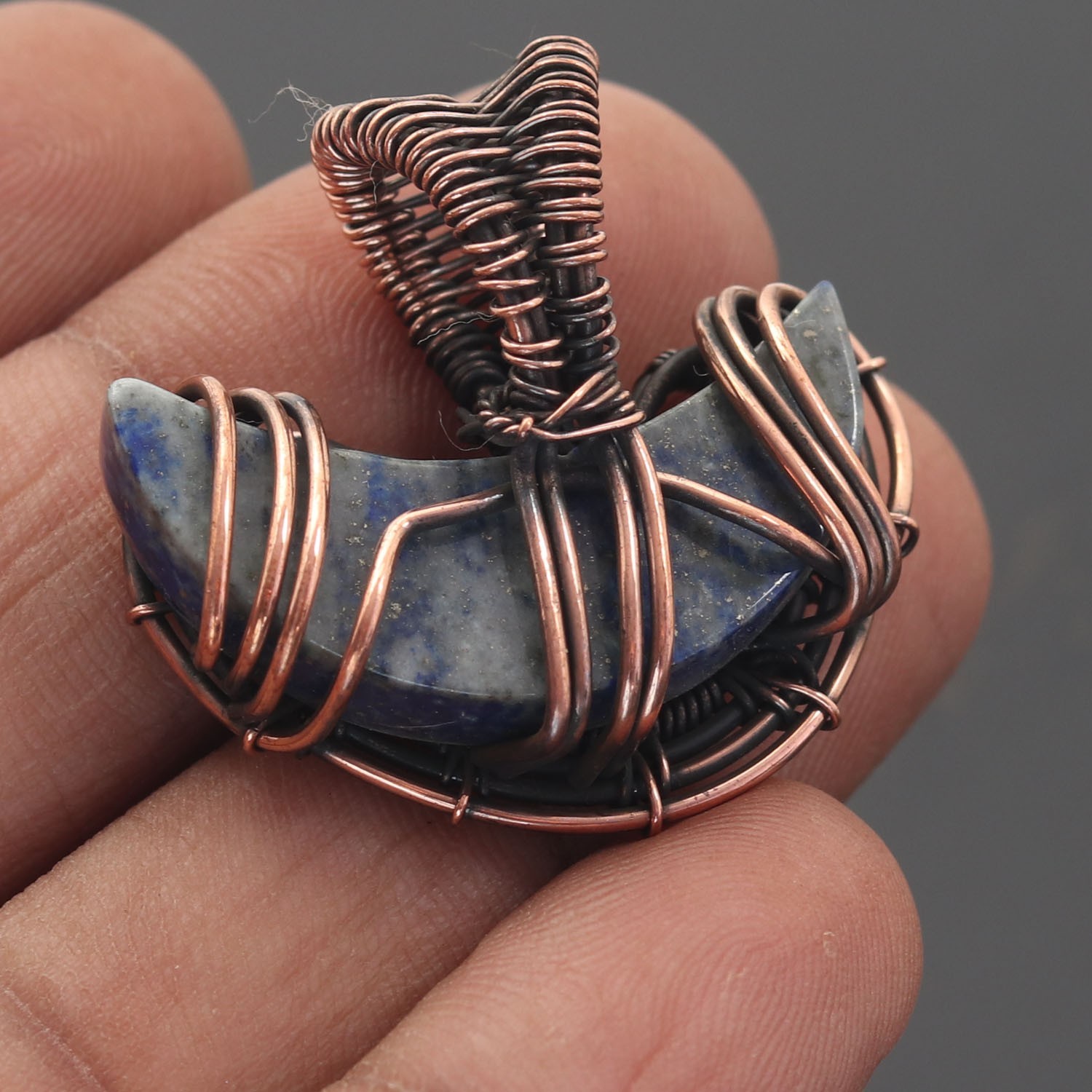 Lapis Lazuli Gemstone Copper Wire Wrapped Handmade Pendant Jewelry Gift For Her