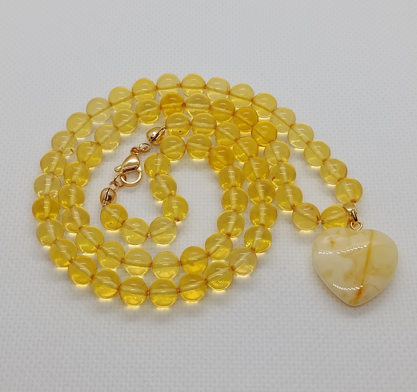 Gunuine Baltic Amber Yellow Multicolor Round Beads Necklace Heart 15.7g