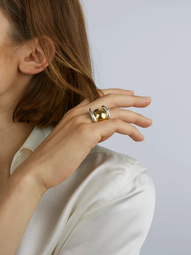 Two Tone Triple Ring Set brass metal statement band rings set for gift