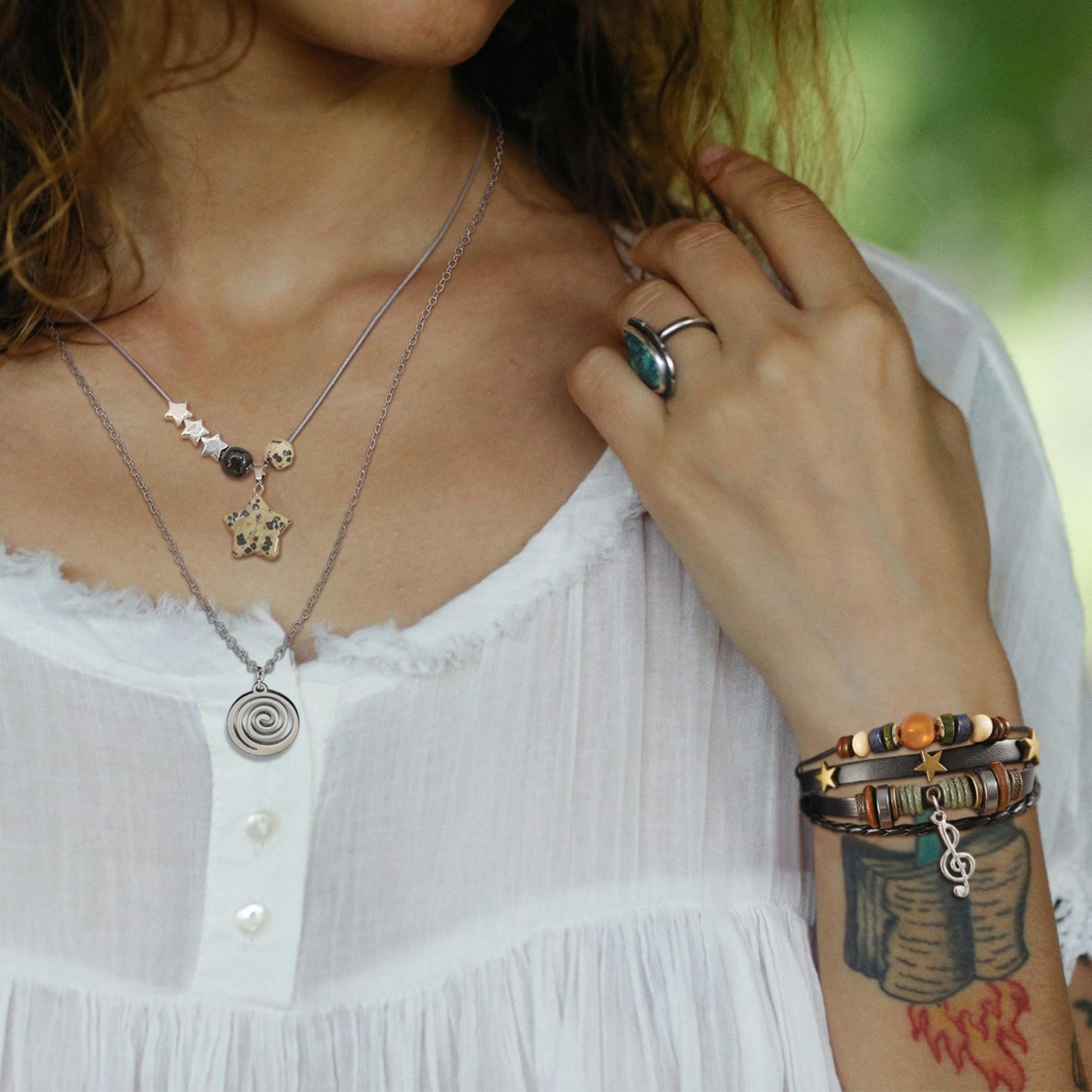 RechicGu Multilayer Y2k Star Necklace Fairy Grunge Bracelets Swirl Set