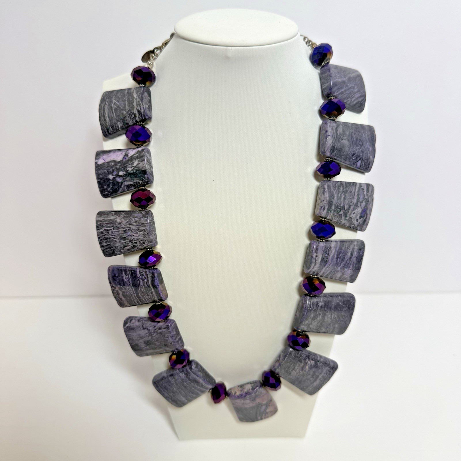 Donna Dressler Purple Agate Stone Crystals 16 -19 Inch Necklace Sterling Silver