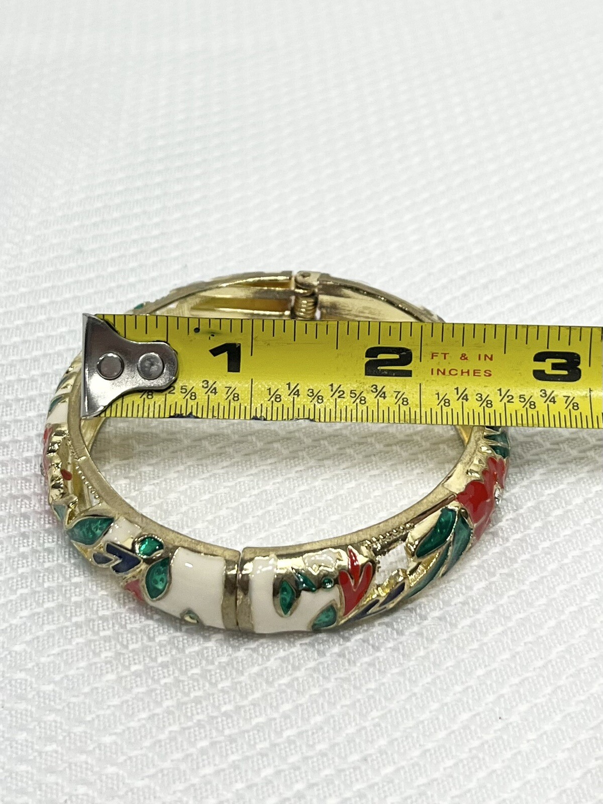 Holiday Bangle Enamel Bracelet Floral Christmas Red Green Blue White and Gold