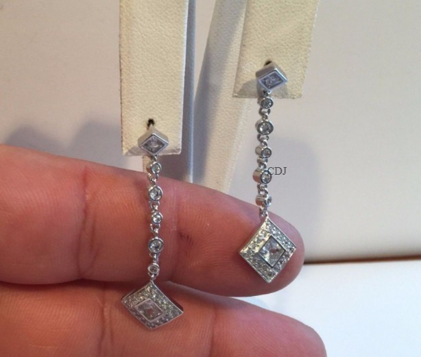 Attractive Wedding Gift For Love Square Dangle Push Back Earrings 925 Silver