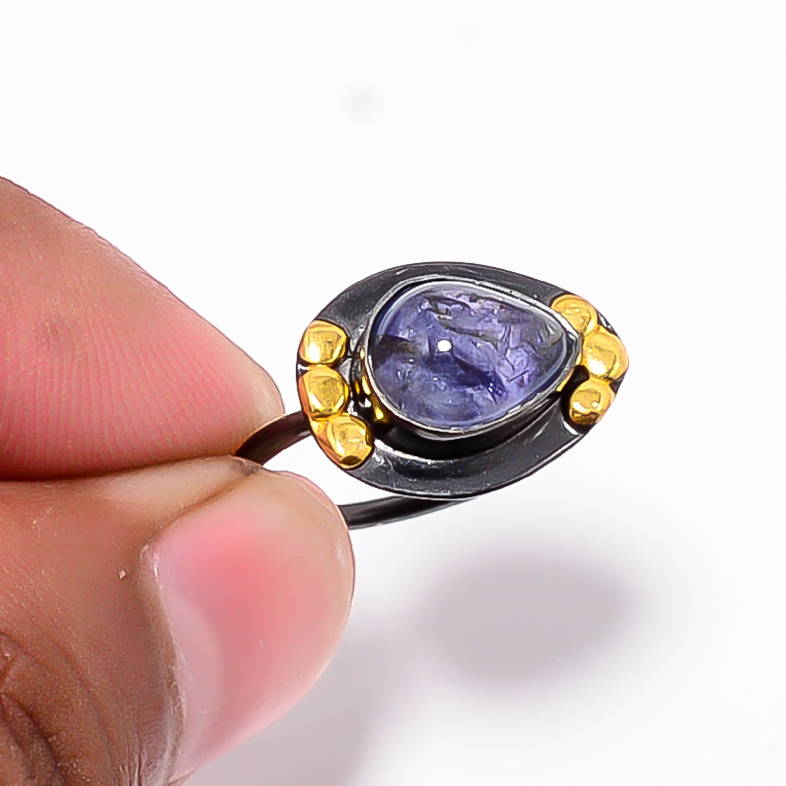 Tanzanite – Tanzania Black And Gold Plated 925 Sterling Silver Ring S.9 R84461