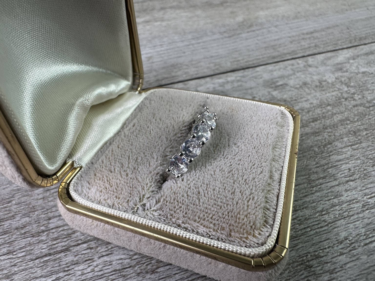5 Stone Round Clear CZ Half Eternity Band Ring US Size 6 Stackable Wedding