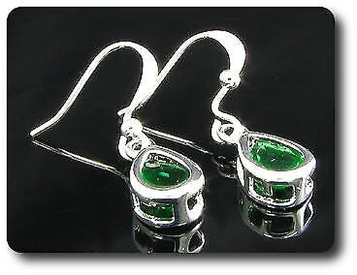 Earrings Emerald 0 3/32×0 9/32in Gold Plated White 18, K