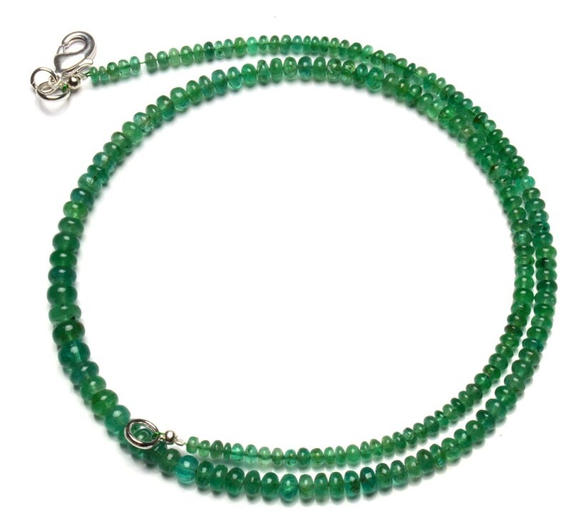 Natural Russian Emerald Smooth Rondelle Gemstone 4-6mm Bead Necklace 18″ Gift