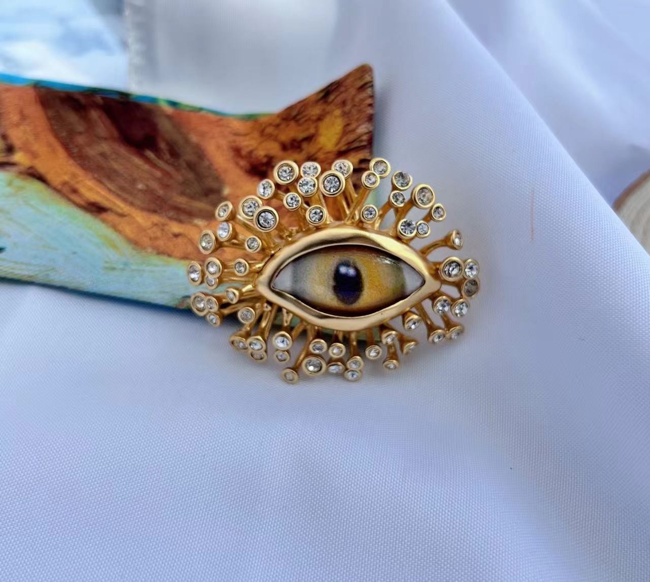 Super High Quality Schiaparelli Mouth Rhinestone Opening Gold Ring Lover Gift