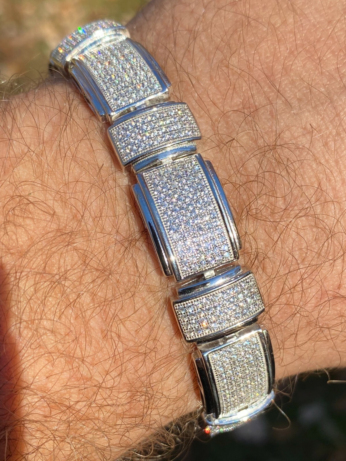 Mens Real Solid 925 Sterling Silver CZ HipHop Custom Flooded Out Bracelet 12mm