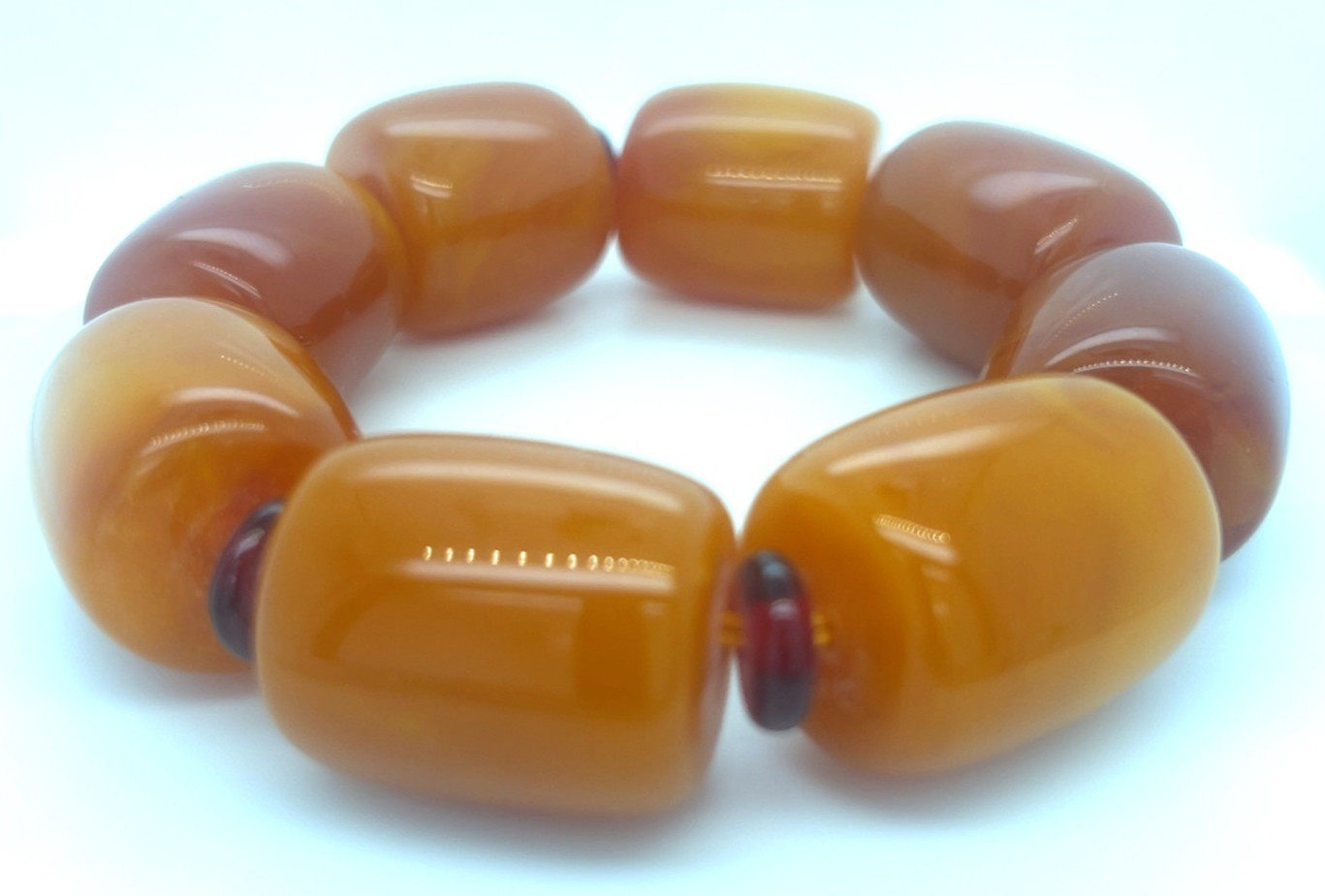 Faux Amber Chunky Stretch Bracelet 25mm Orange Beads Red Spacers 3.5oz