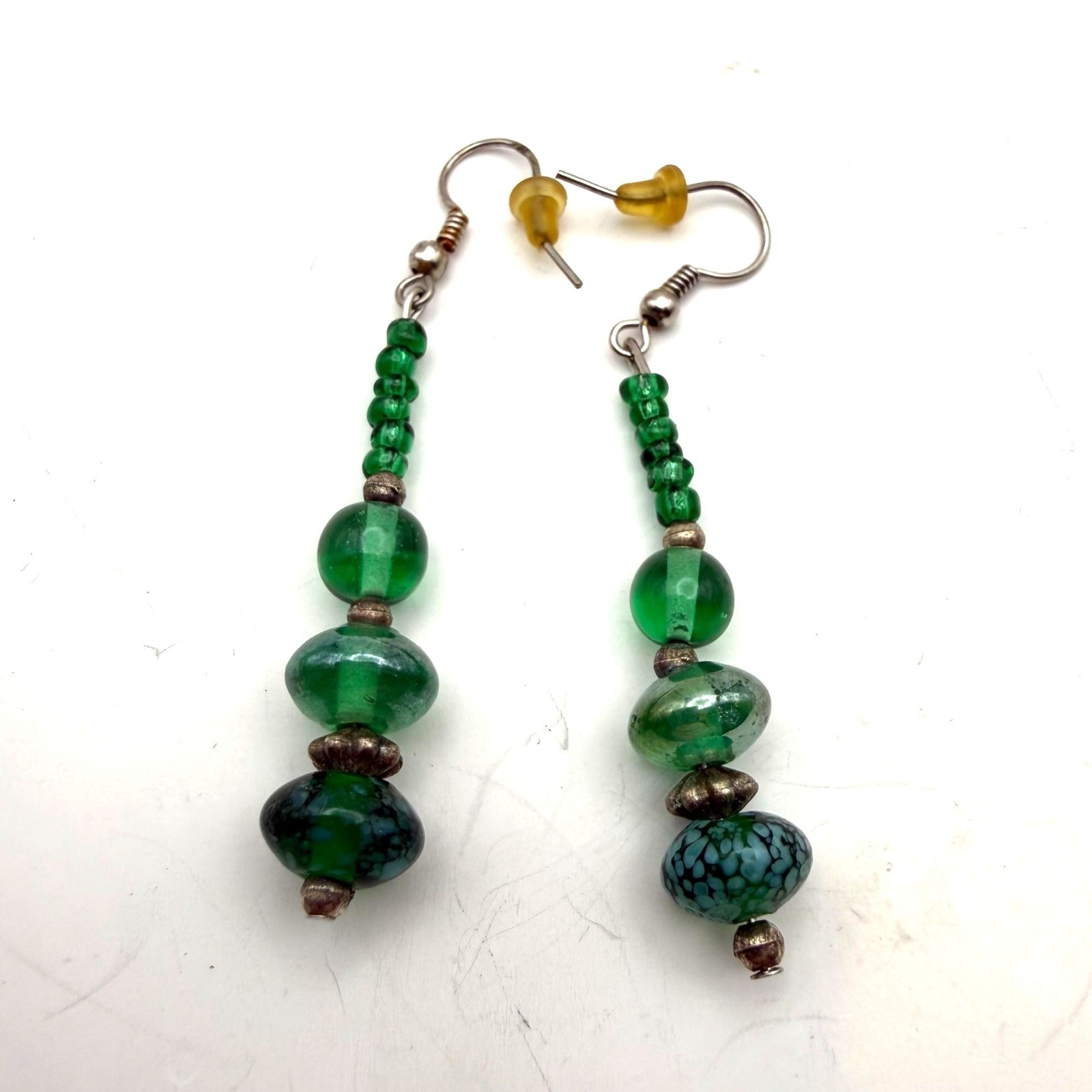 Handmade Green Glass Beaded Dangle Earrings Fashion Jewelry Boho Long Drop