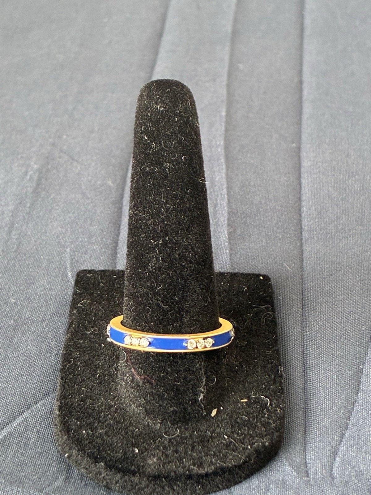 Freida Rothman Sterling Silver 925 Gold Tone Blue Enamel Band Ring Sz 8