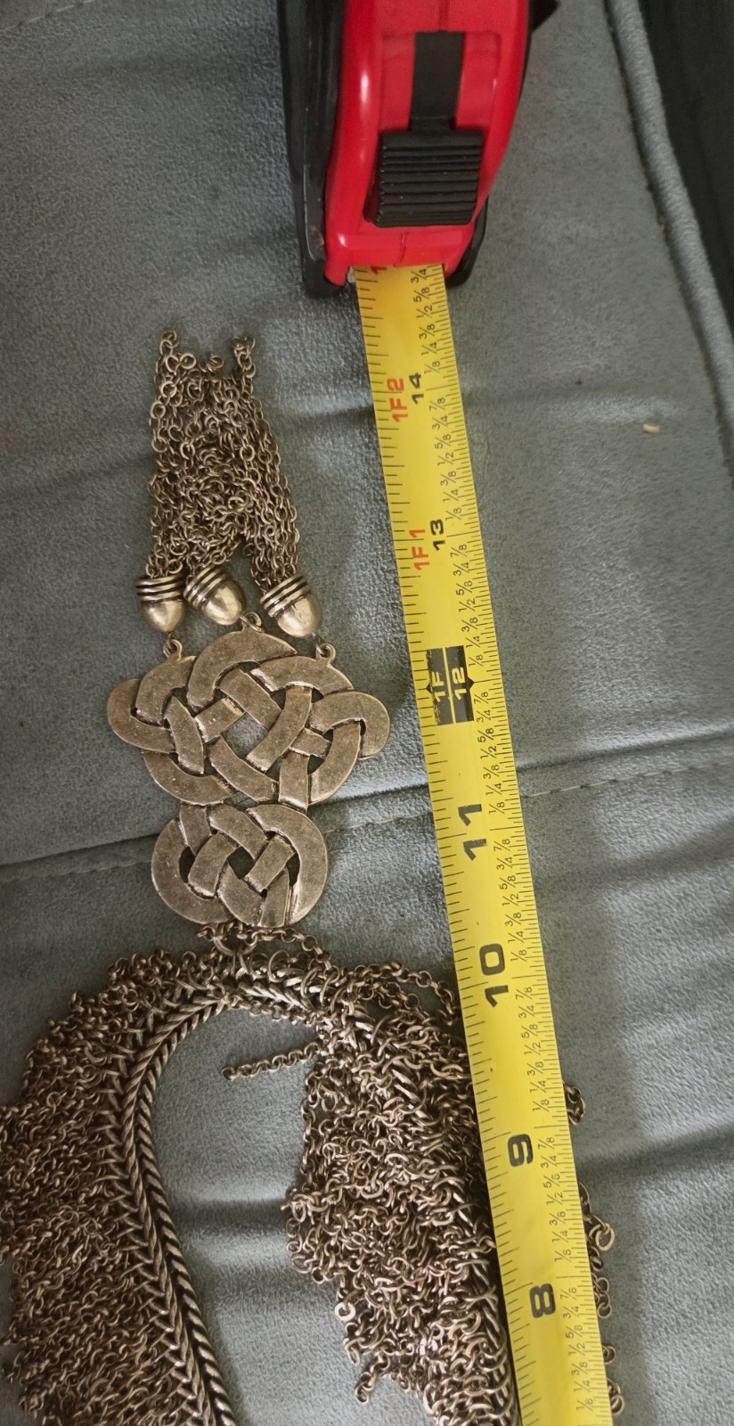 Chico’s Silver Tone Multi-Chain Bib Necklace Knot Tassel Pendant Lobster