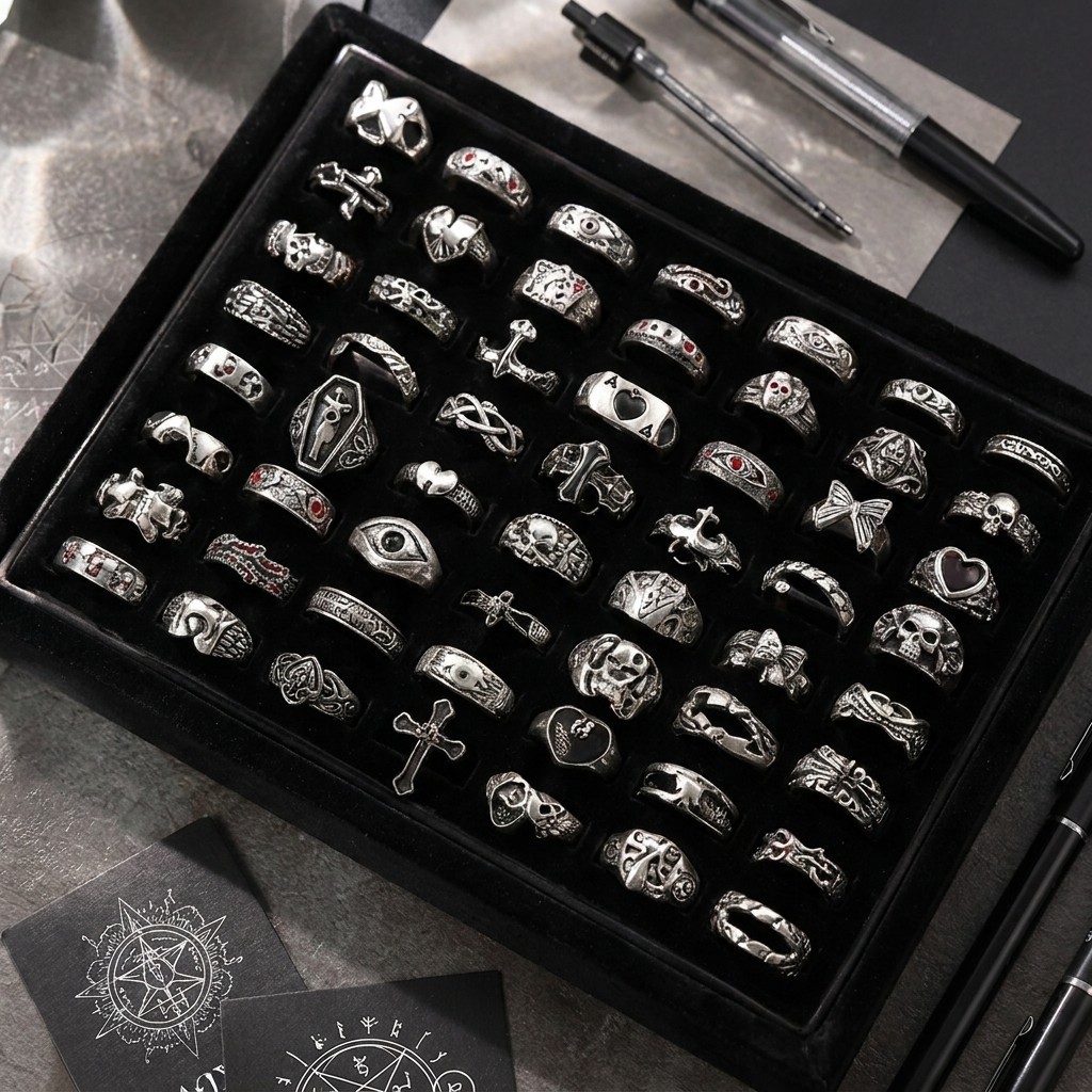 20pcs Rings Set Punk Gothic Skull Mixed Women Men Bulk Party Jewelry