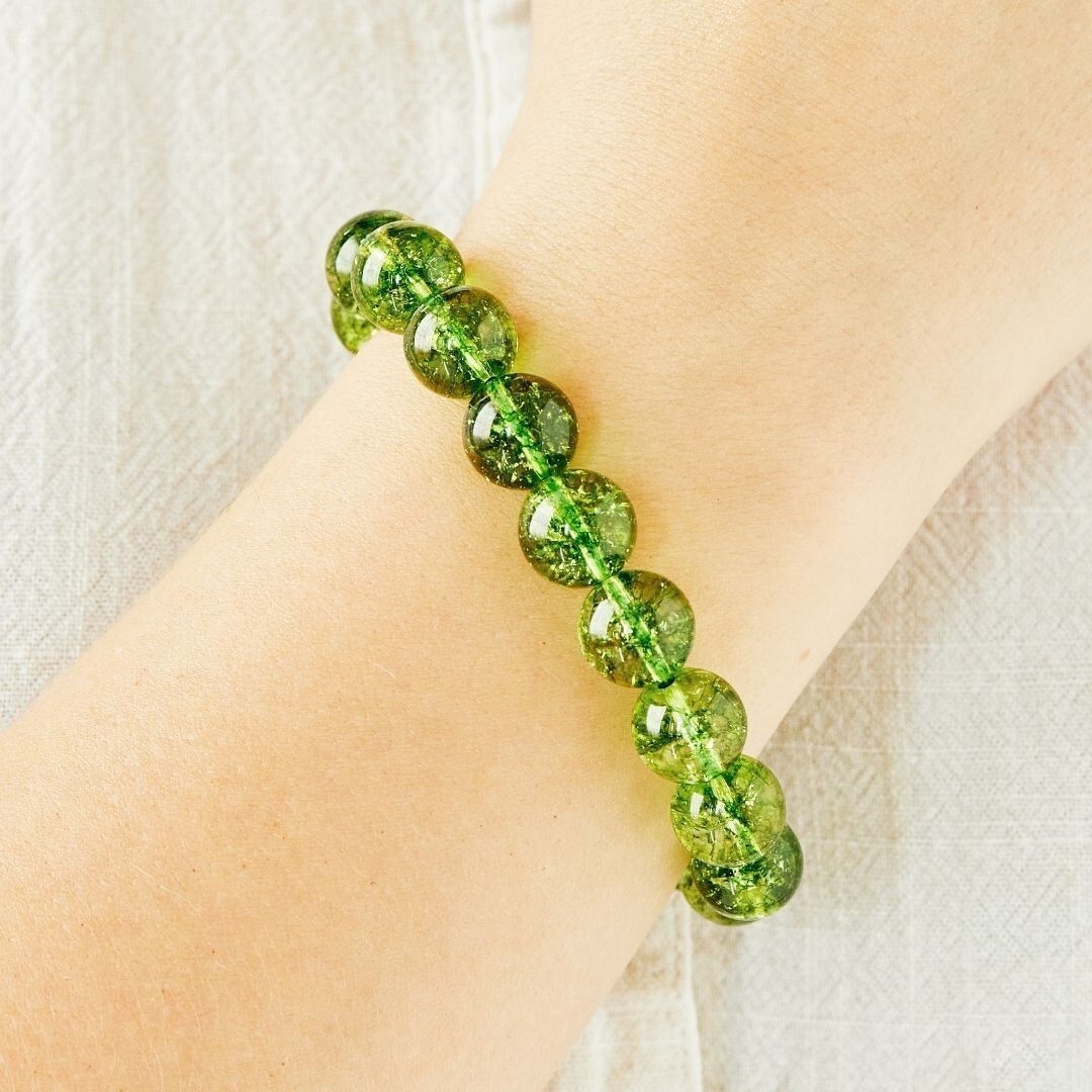 Natural Peridot Stone Bracelet 8mm Green Crystal Stretch Bracelet Handmade