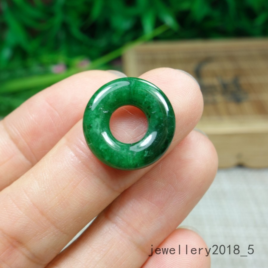 1 pair Certified Green Burma 100% Natural A jadeite Jade Donut 甜甜圈