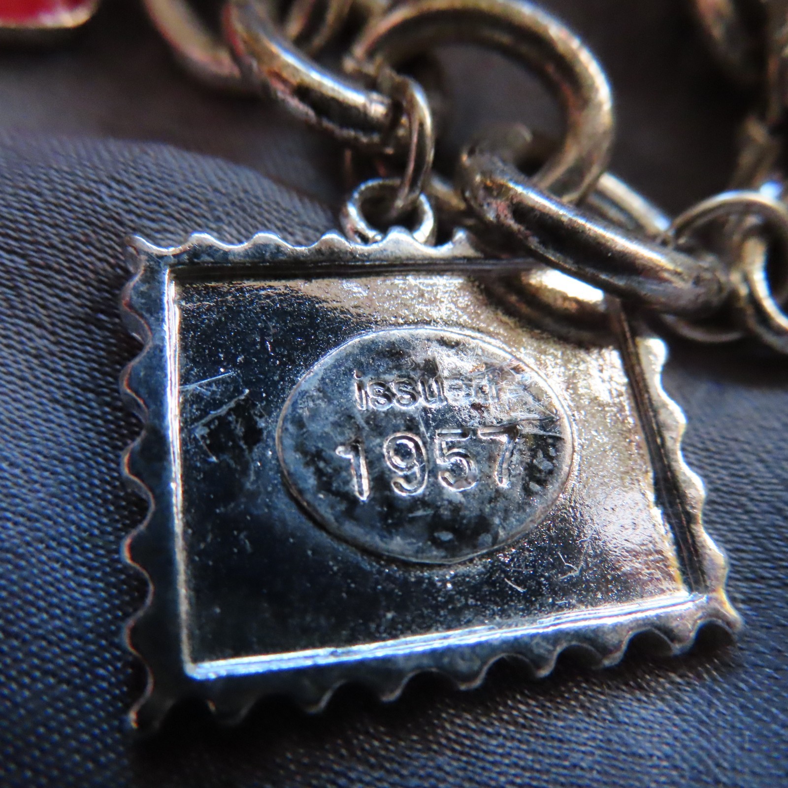 Education themed US Postal Stamp charm bracelet, silver-tone