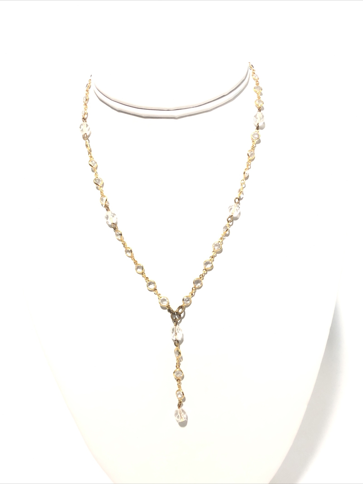 Women’s 16” Gold Tone Y-Drop Pendant Necklace W/ Acrylic Crystal Gems-Fashion.