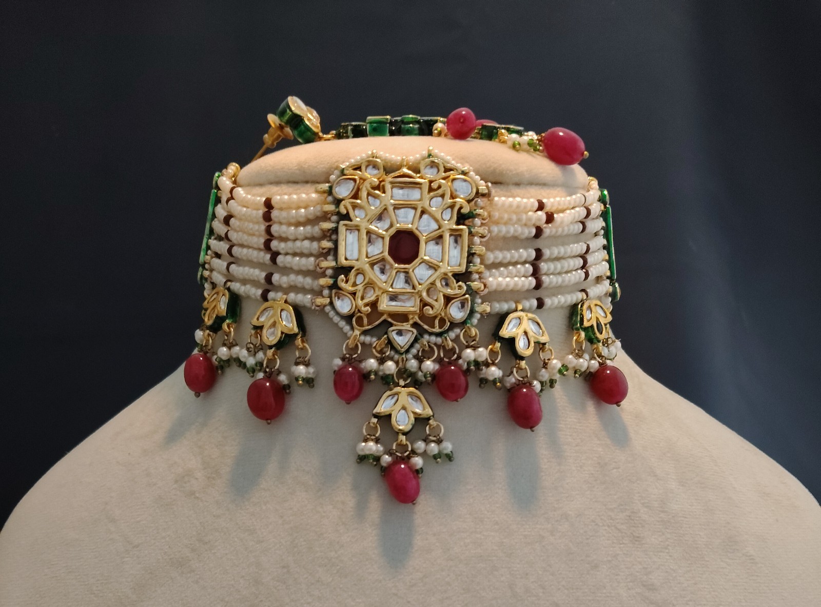Royal Ruby Kundan Pearl Choker Set Indian Bridal Necklace Roz Jewellers.