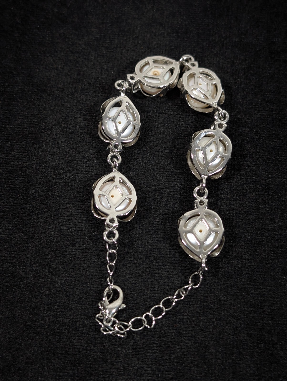 Silver Tone Baroque Button Pearl Rhinestone Tennis Bracelet Bridal Wedding 9 in