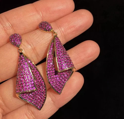 18k Gold Plated Lab-Created Pink Sapphire Drop Earrings Christmas Jewelry Gift