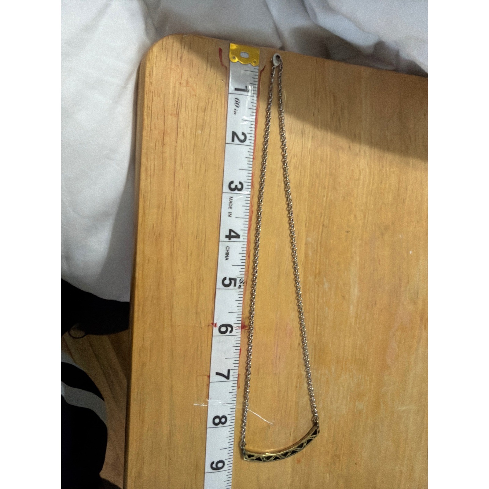 Silver Tone Geometric Cutout Curved Bar Pendant Necklace Statement Layering