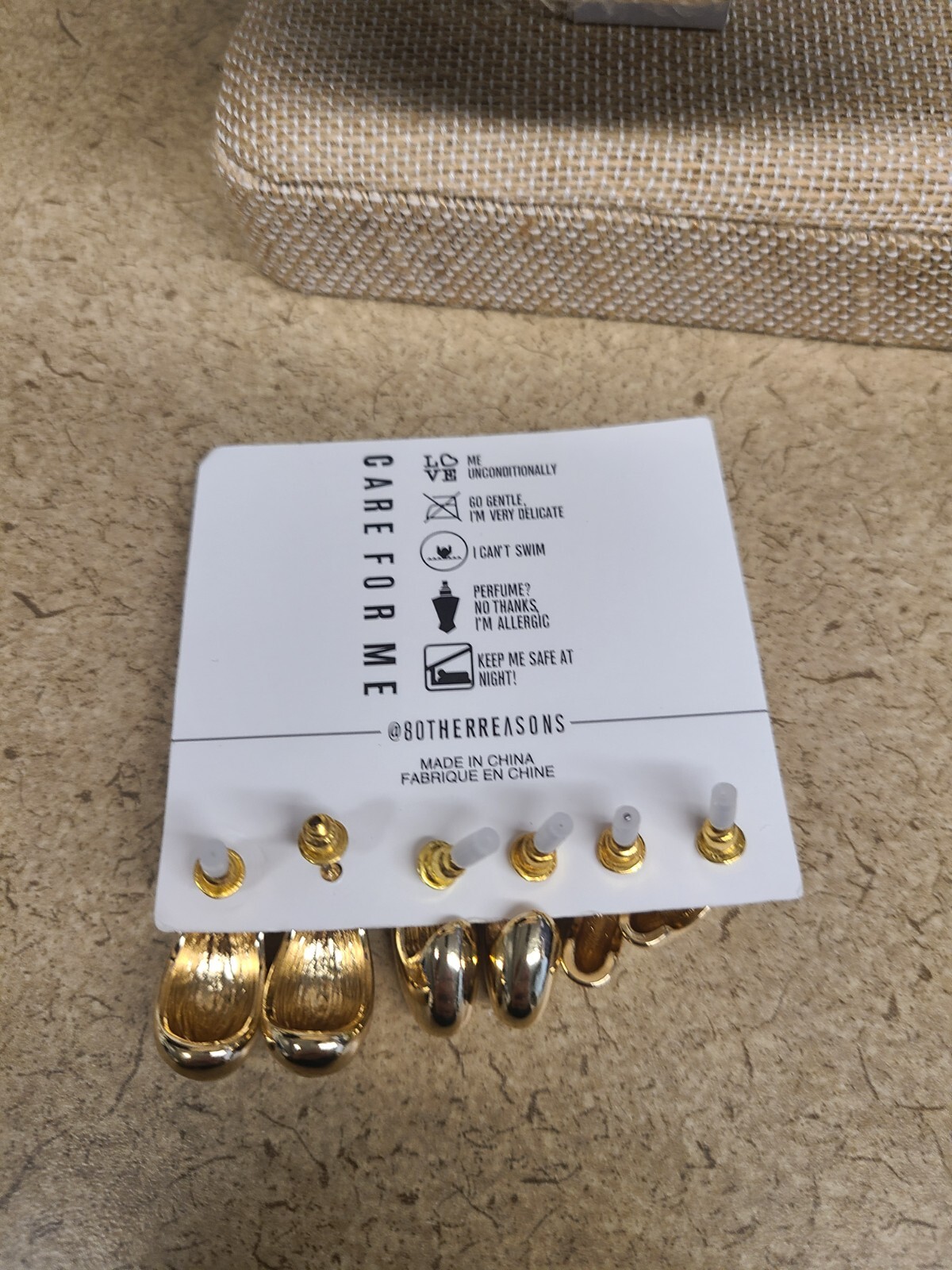 8 Other Reasons Gold Plated Post Back Half Moon ~ 3 Pair Earrings Set
