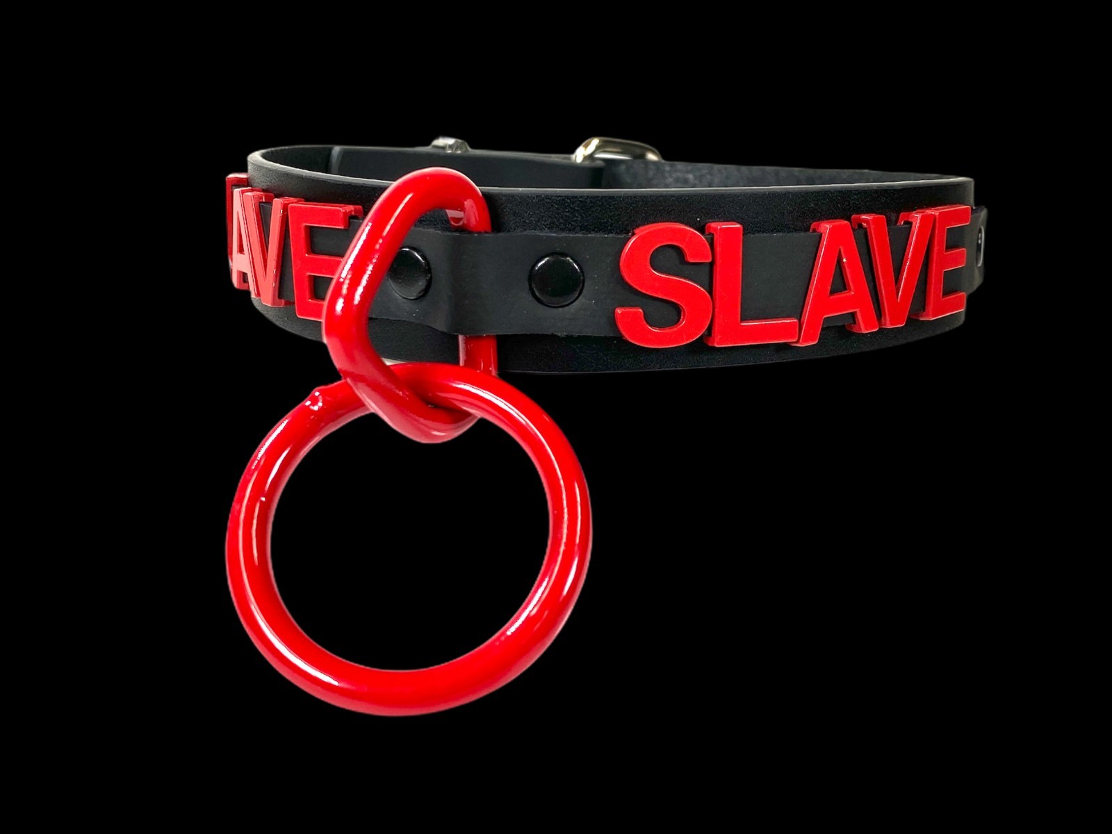 Name Bondage Collar Black O Ring RED Letter Slave Leather BDSM Slut Choker