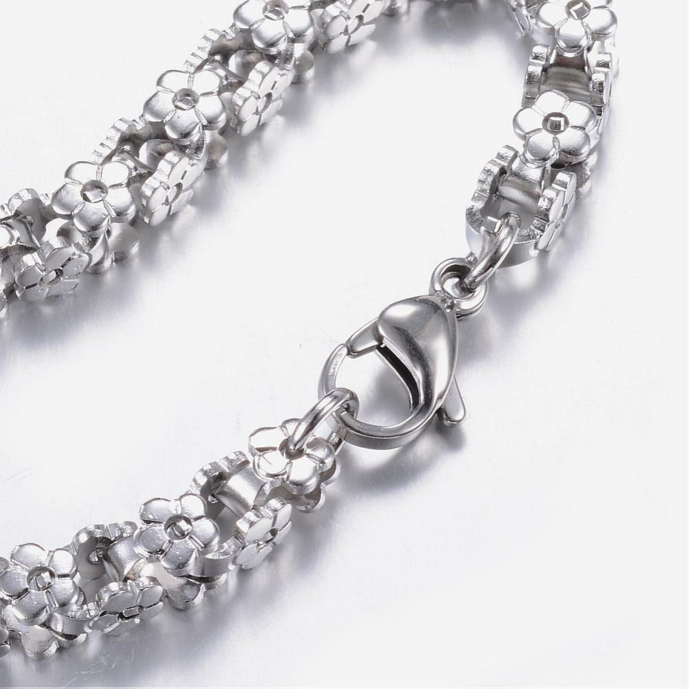 304 Stainless Steel Bracelet Flower Stainless Steel 9″ Inch Lobster Clasp P289