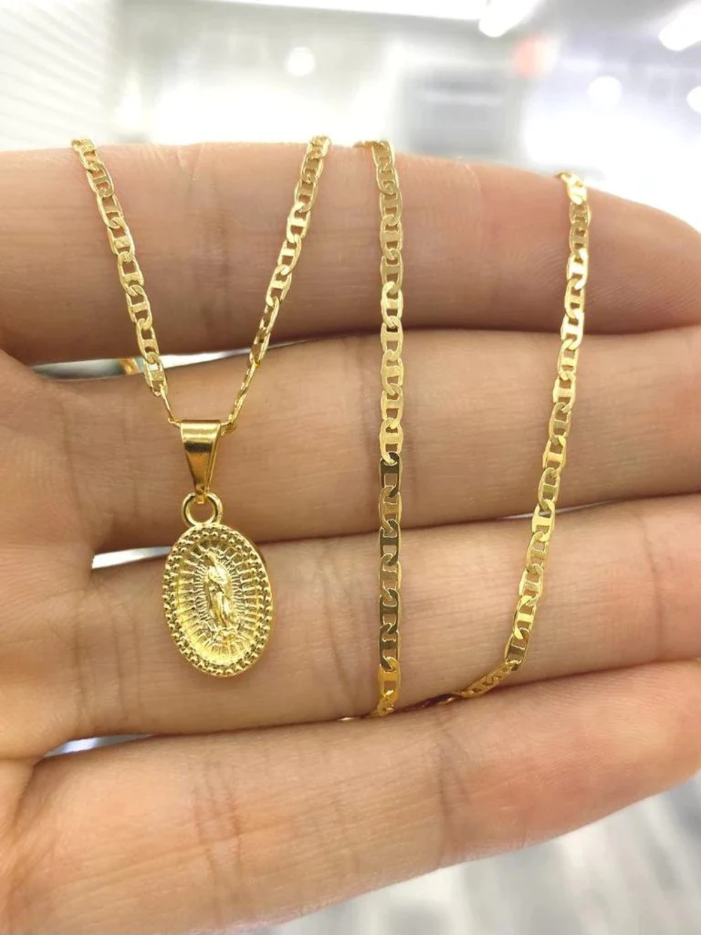 14K Gold Filled Our Lady of Guadalupe Necklace Pendant Medal Family Jewelry 14×8