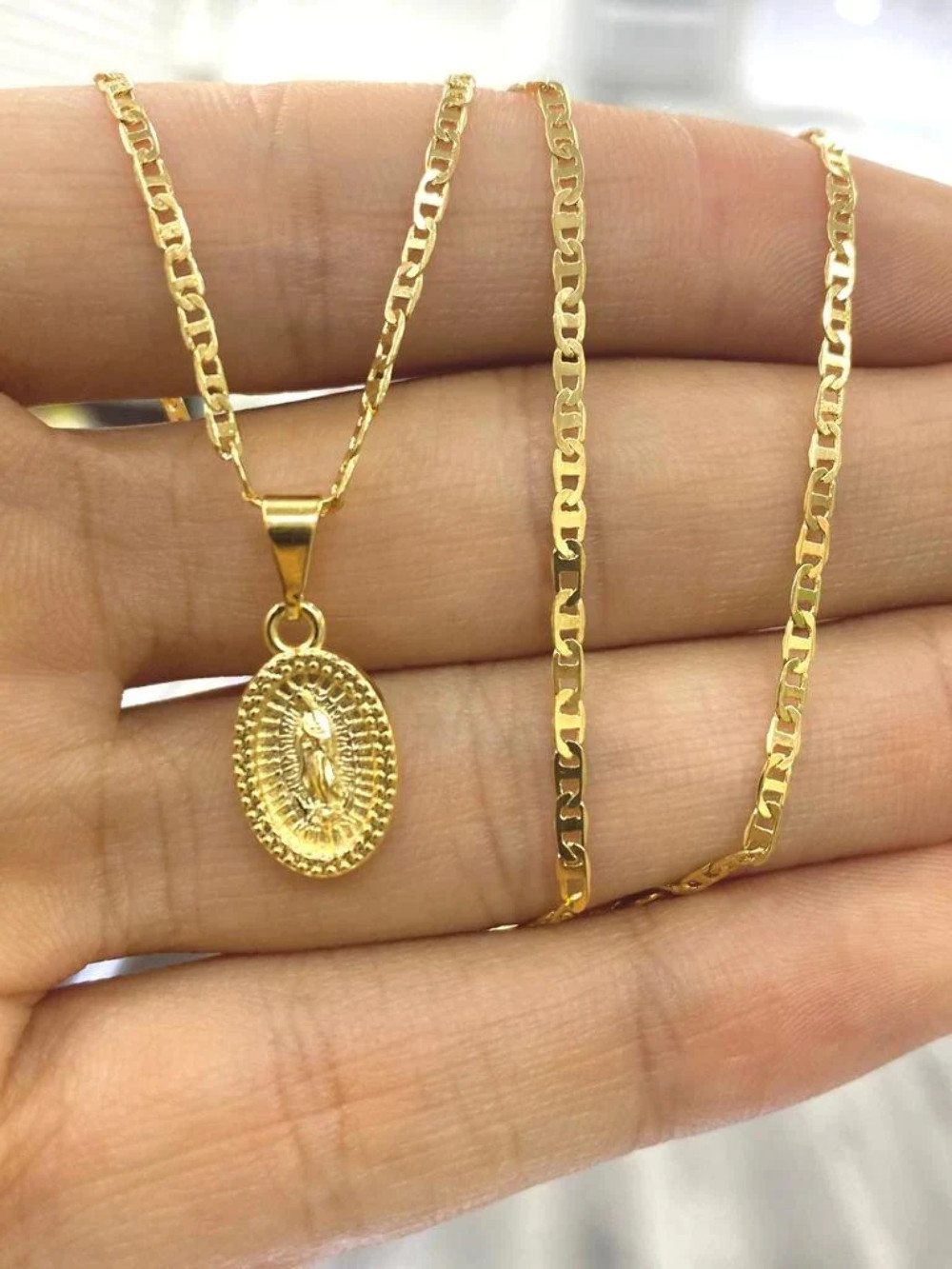 14K Gold Filled Our Lady of Guadalupe Necklace Pendant Medal Family Jewelry 14×8
