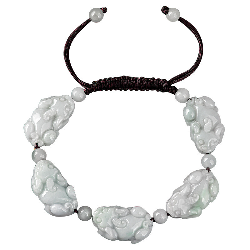 Real Grade A Natural White Jade Jadeite Women Men 5pcs Pixiu Beads Bracelet
