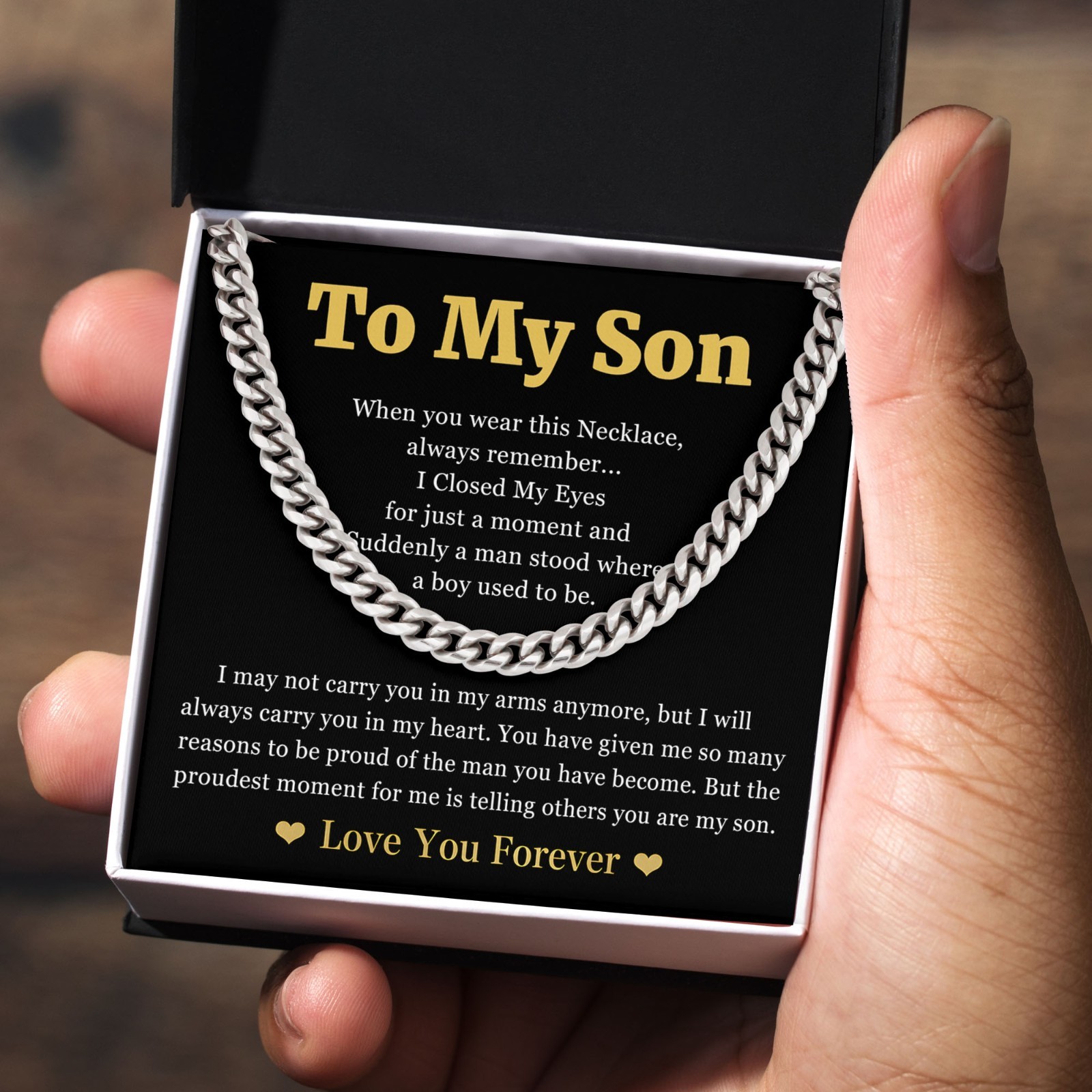To My Son Necklace Cuban Link Chain Stainless Steel Birthday Jewelry for Men Boy