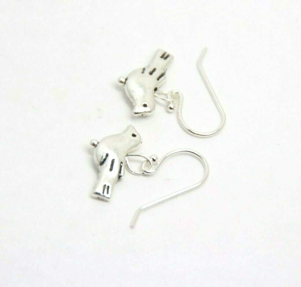Bird Charm Earrings .925 Sterling Silver hooks pewter charms 3/4″ Tiny Birds