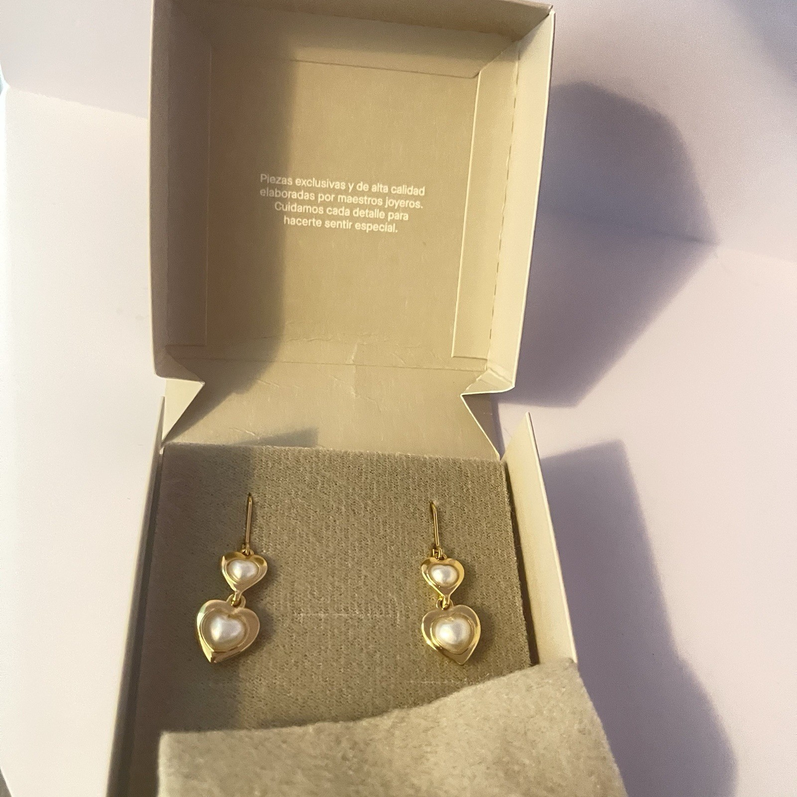 Yanbal Gold Tone Metal Dangle Drop Heart White Pearl Hook Earrings for Lobe