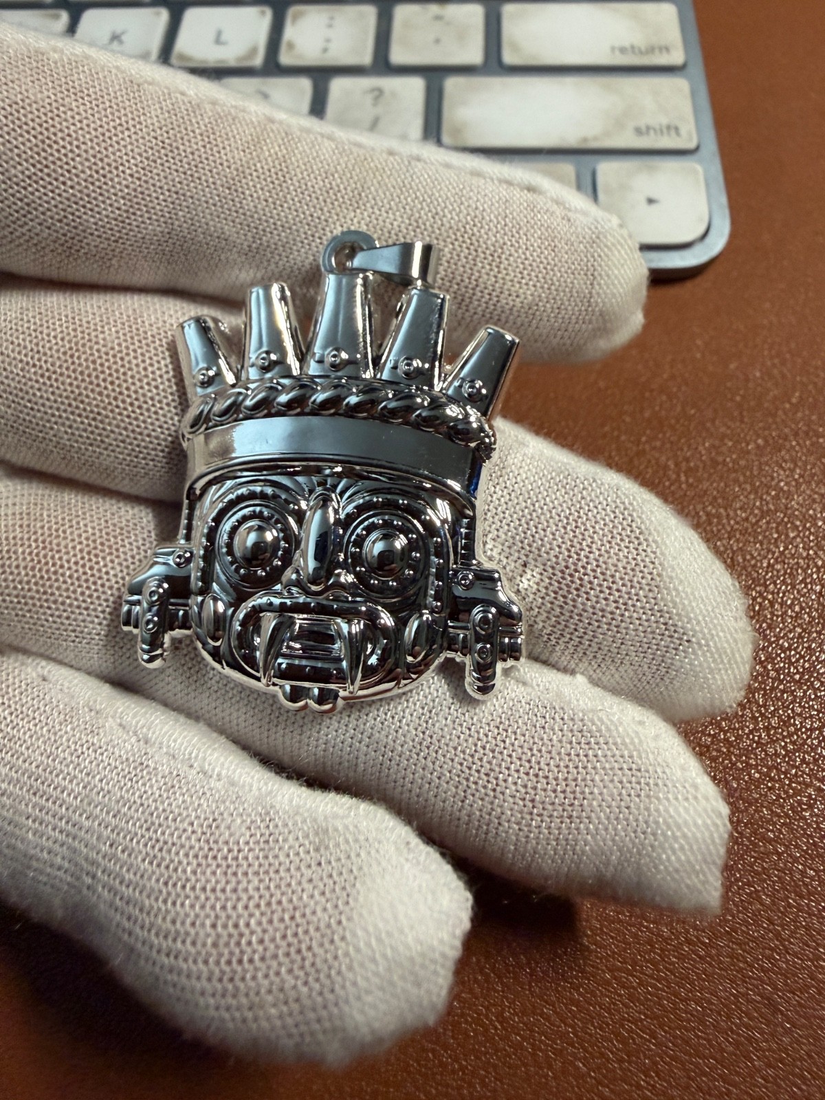 Tlaloc Pendant, Silver Tone, Aztec Rain God, 1.5″, 5.3mm bail, Metal Alloy #3