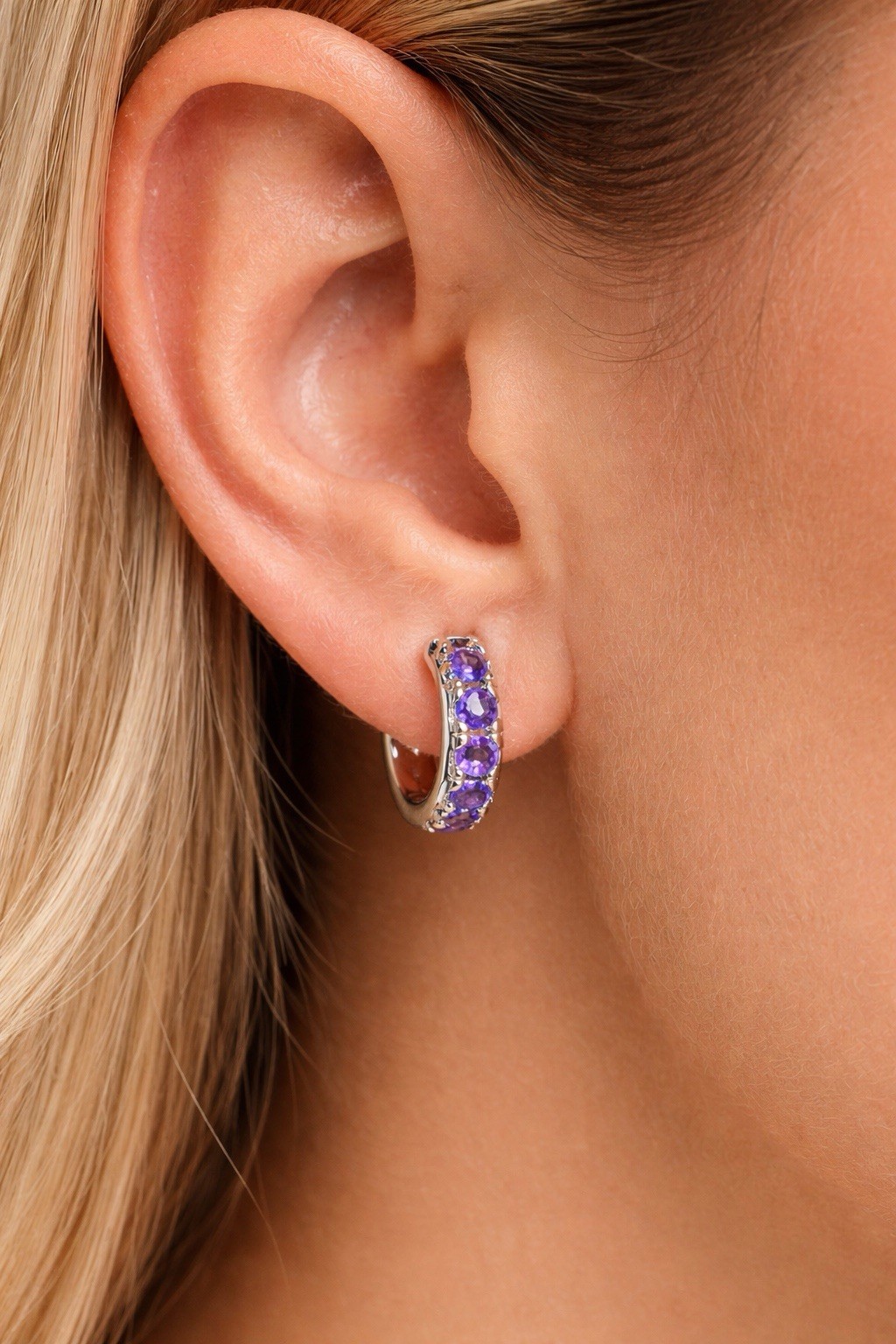 Blue Purple Zircon Hoop Earrings S925 Silver Huggie Elegant Women Gift