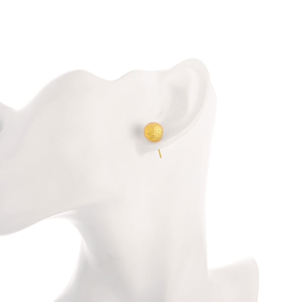 18K Gold Plated Classic Frosted Round Ball Beads Stud Earrings 6mm 8mm 10mm 12mm