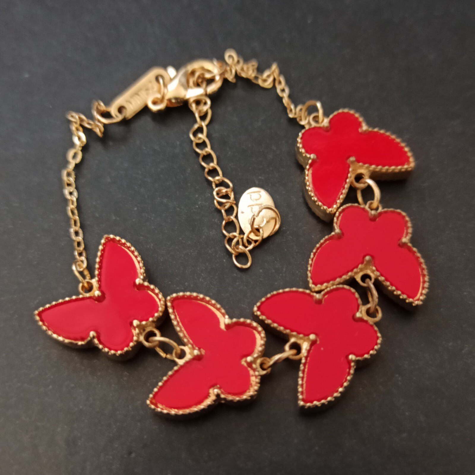 Butterfly Bracelet Red Gold Tone Fashion Signed MINISO Gift Charm Modern Trendy