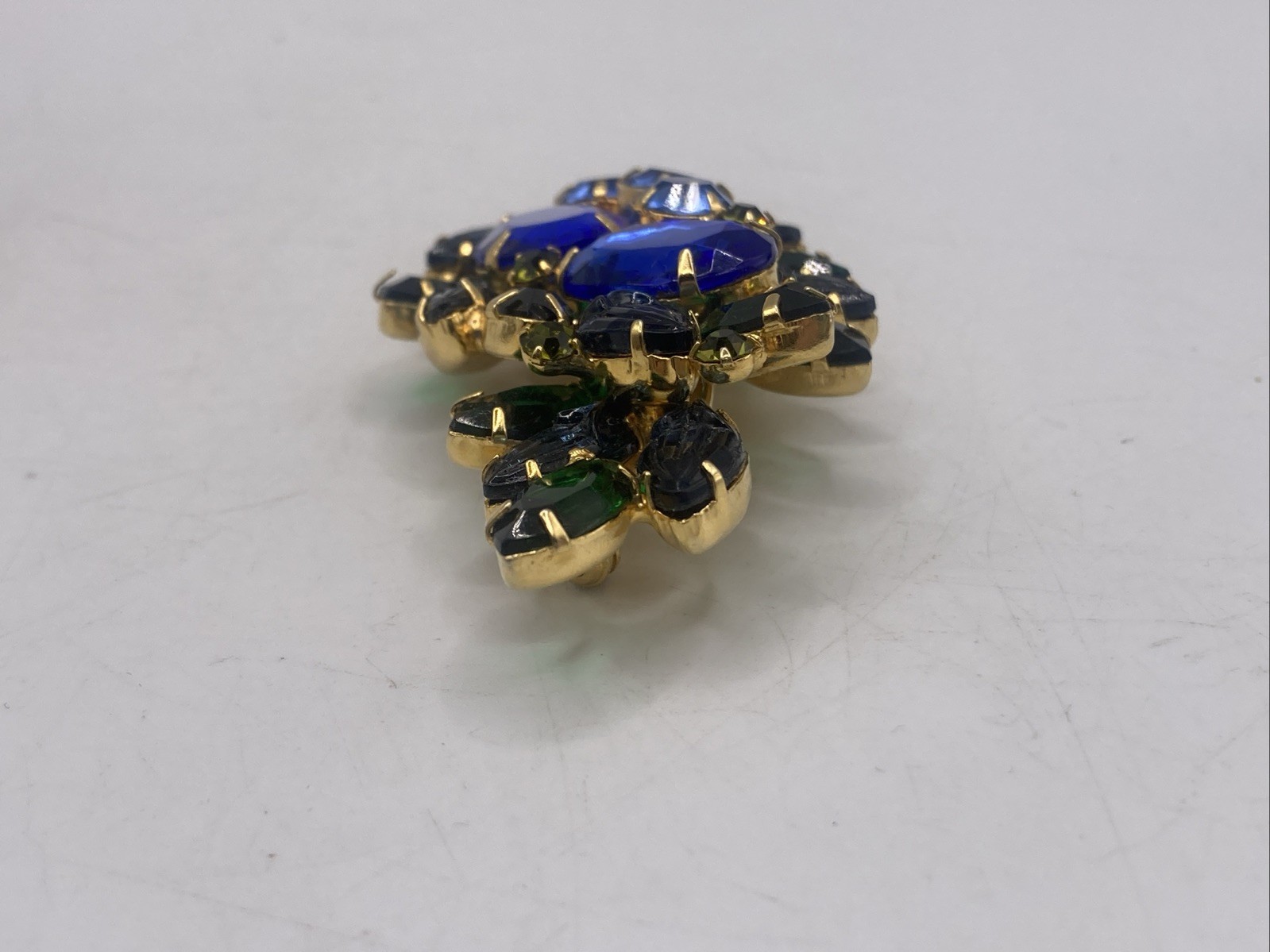 Vintage Juliana D&E Blue Green Rhinestone Brooch Scarab Glass 1960s 3”