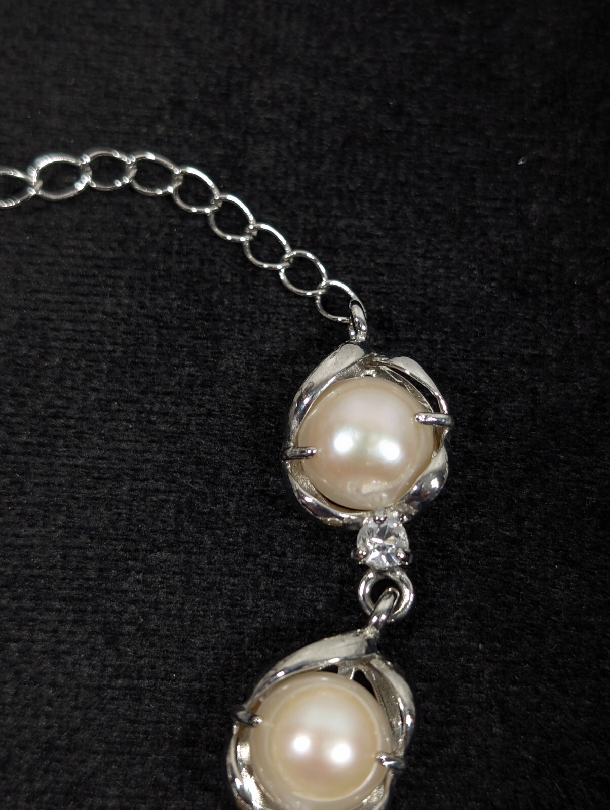 Silver Tone Baroque Button Pearl Rhinestone Tennis Bracelet Bridal Wedding 9 in