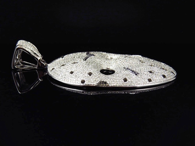 Big 35.50 Gm Solid 925 Silver Round CZ Friday13th Jason Mask Pendant 12.0Ct New*