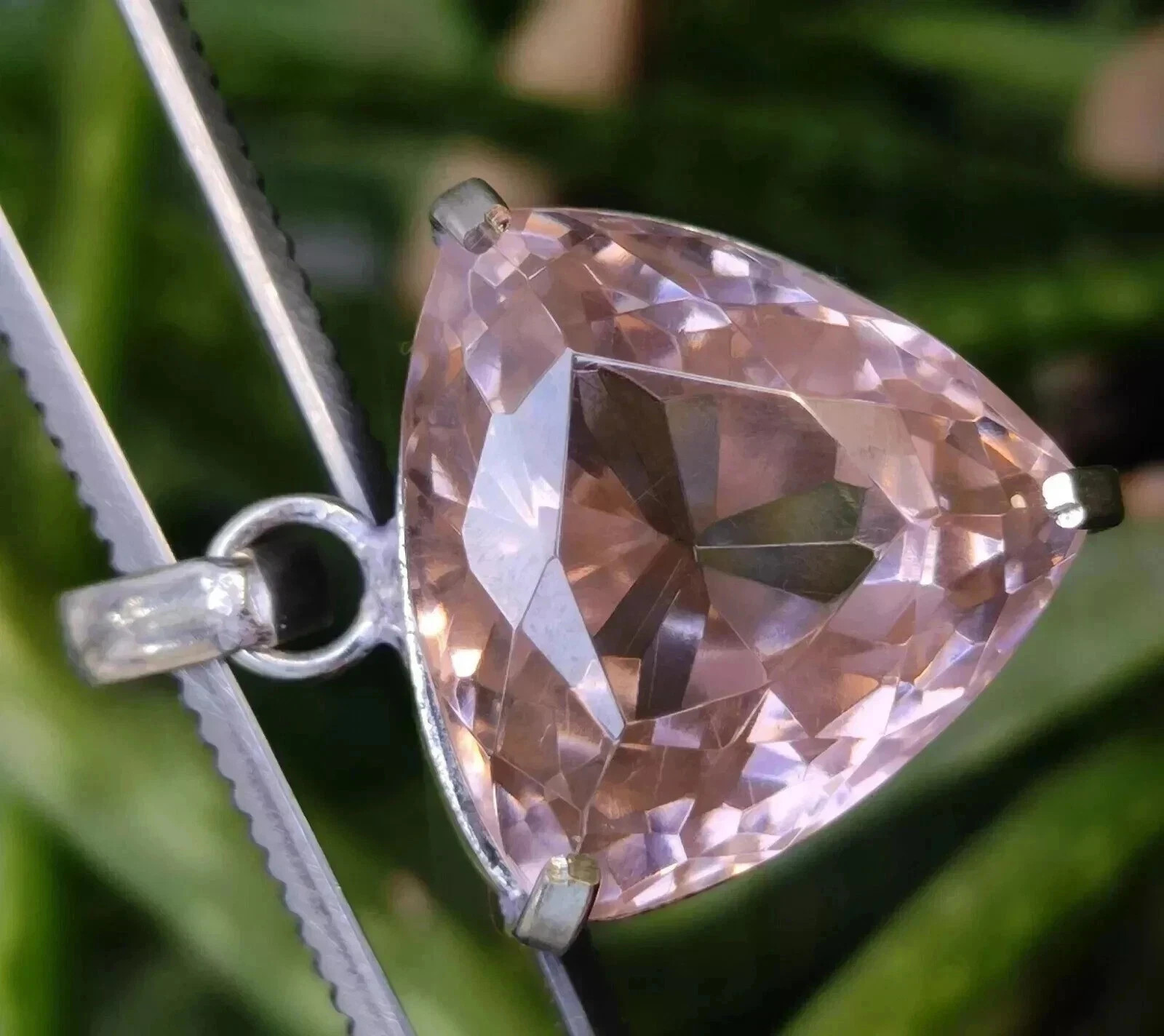 AA+ Natural Pink Zircon Pendant Solid Silver 71.40 Ct Trillion Cut Gemstone