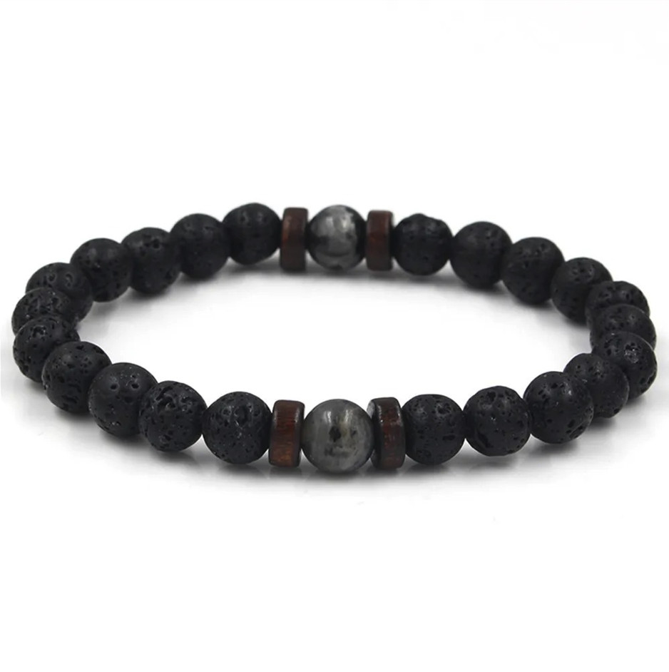 1pc Volcanic Lava Stone Bracelet: Buddha Beads Wooden Energy Wrist Chain – NEW